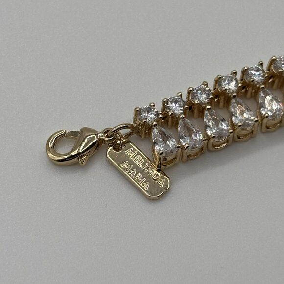 Melinda Maria | Stunning Simulated Diamond Gold Plated Princess Tennis Necklace - Picture 9 of 10